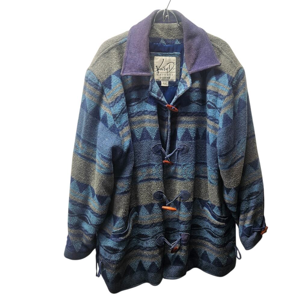 Vtg 1980s Nordic Wool Knit Jacket Plus Size 2X 18 20 Blue Coat Outdoor Hunting